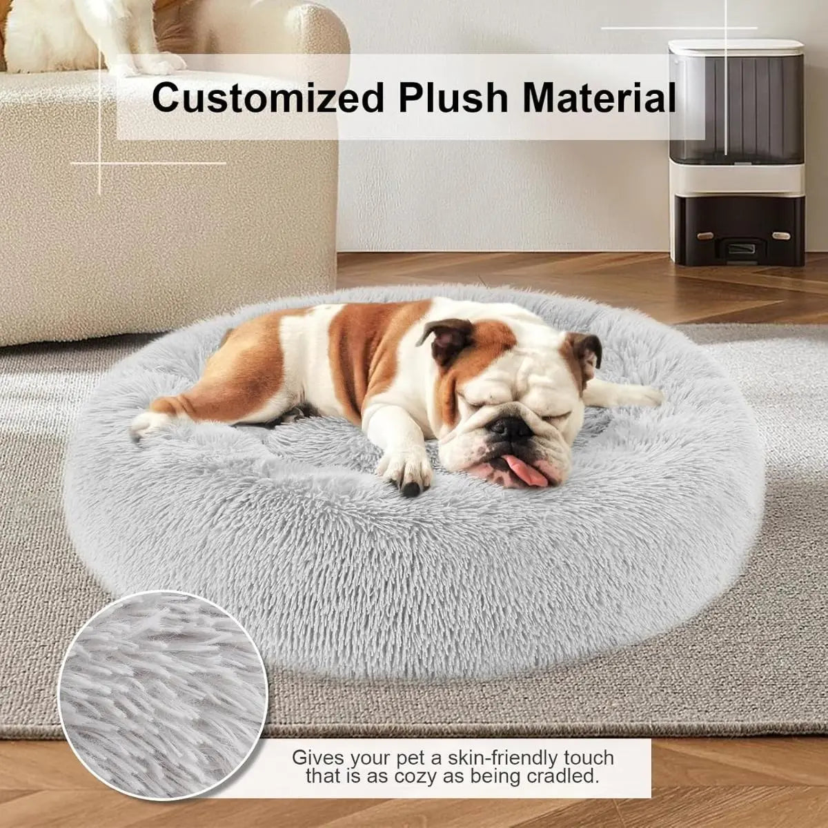 Round Pet Bed for Large Dogs & Cats Super Soft Plush Dog House Winter Warm Sleeping Comfortable Calming Bed for Medium Breeds