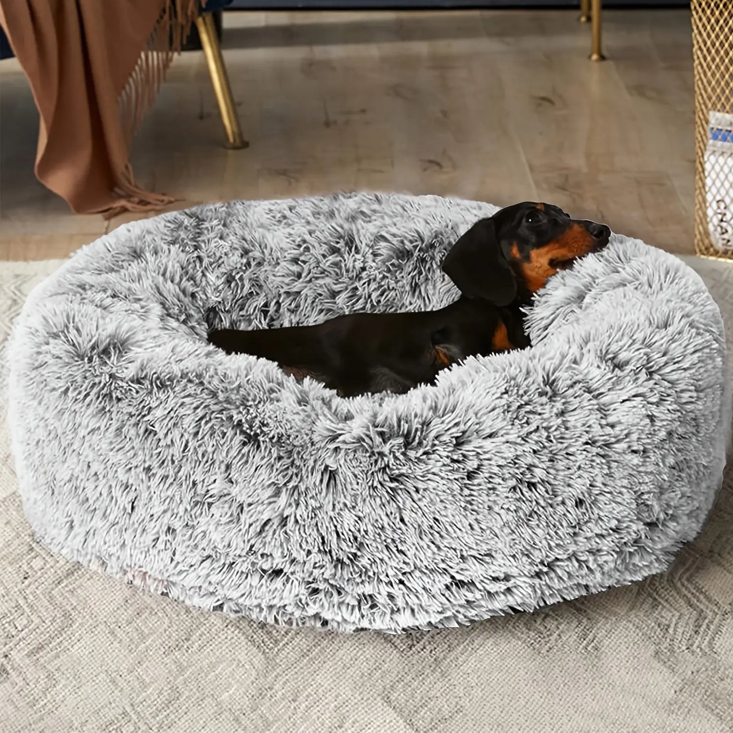 Round Pet Bed for Large Dogs & Cats Super Soft Plush Dog House Winter Warm Sleeping Comfortable Calming Bed for Medium Breeds