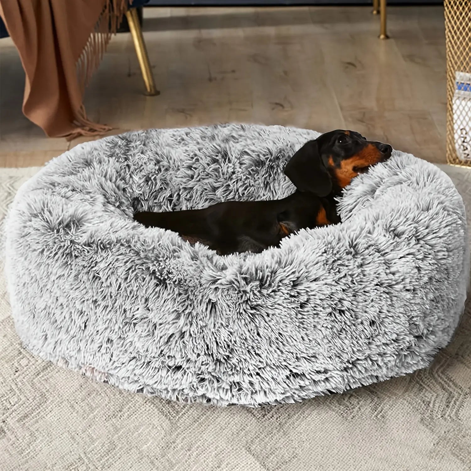 Round Pet Bed for Large Dogs & Cats Super Soft Plush Dog House Winter Warm Sleeping Comfortable Calming Bed for Medium Breeds
