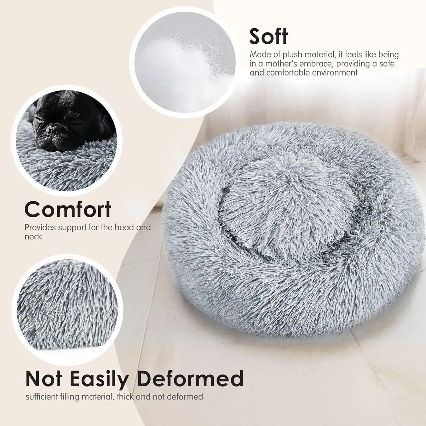 Round Pet Bed for Large Dogs & Cats Super Soft Plush Dog House Winter Warm Sleeping Comfortable Calming Bed for Medium Breeds