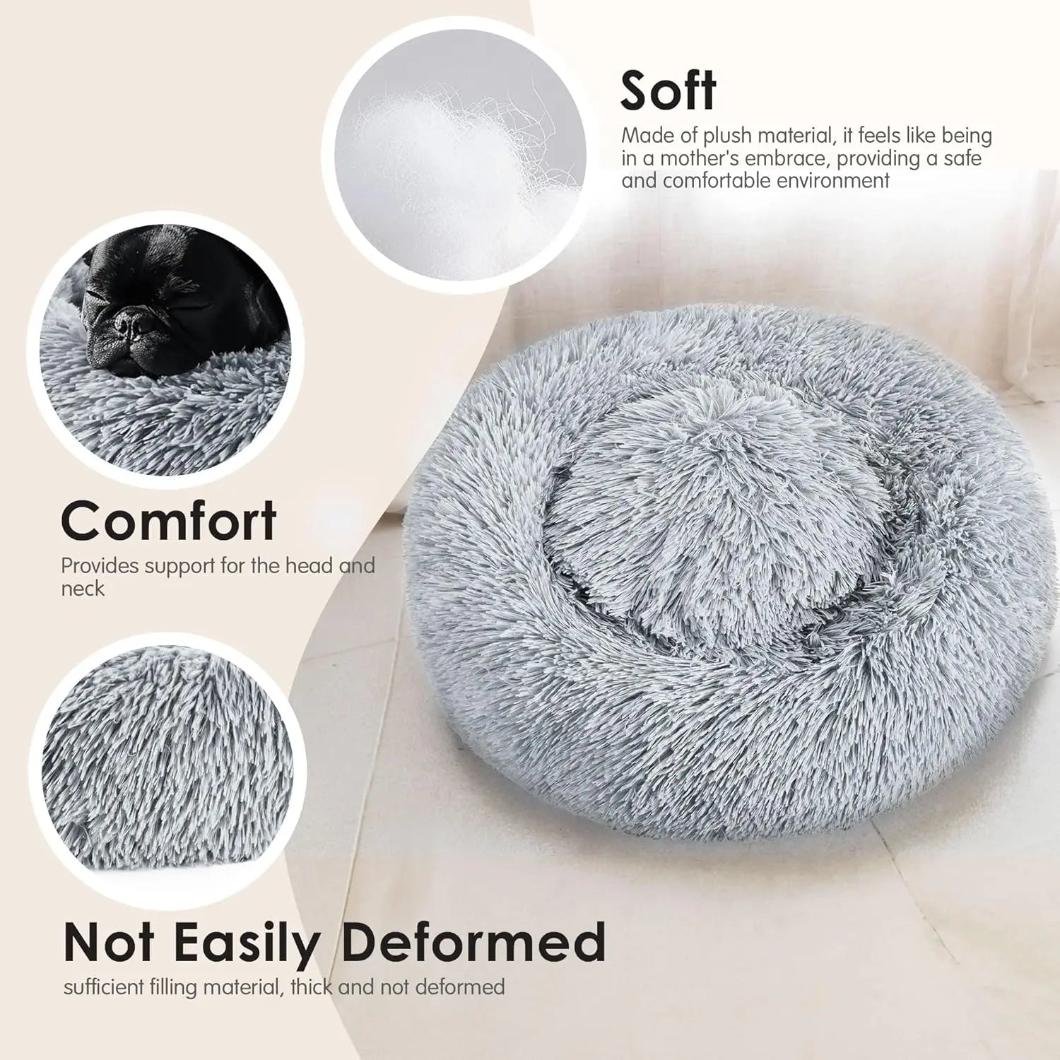 Round Pet Bed for Large Dogs & Cats Super Soft Plush Dog House Winter Warm Sleeping Comfortable Calming Bed for Medium Breeds