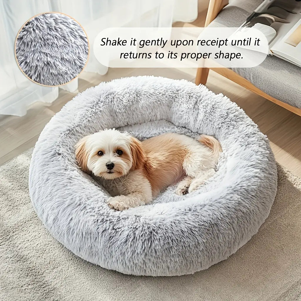 Round Pet Bed for Large Dogs & Cats Super Soft Plush Dog House Winter Warm Sleeping Comfortable Calming Bed for Medium Breeds